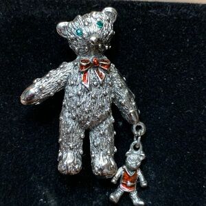 TEDDY BEAR HOLDING TEDDY BEAR BROOCH